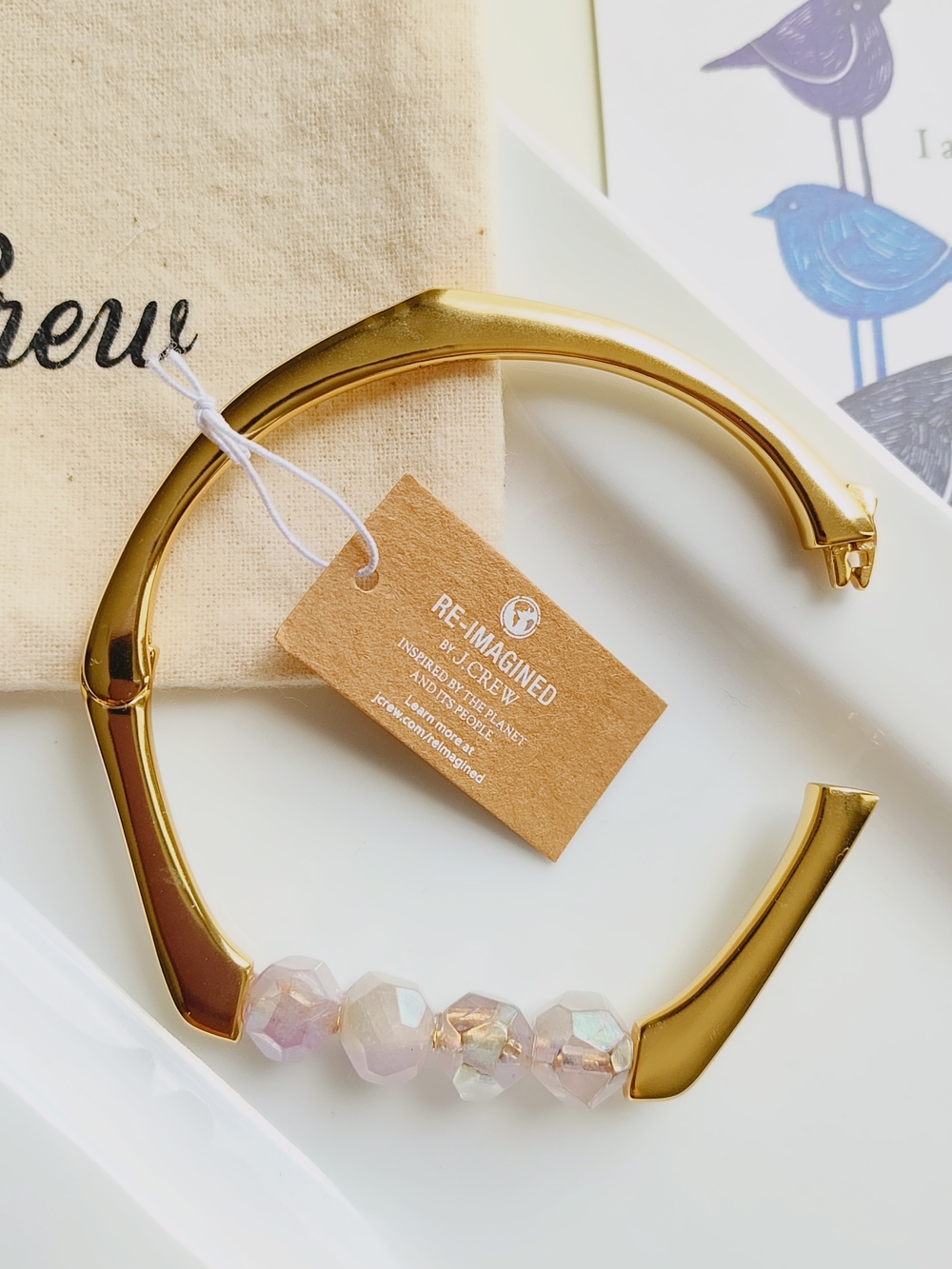 J. Crew Frame Stone Open Cuff Gold-tone Bracelet.